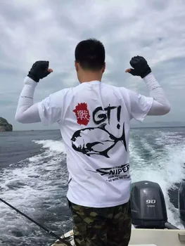 Muži Ryby Tisk Rybářské Oblečení Černé Krátký Rukáv Cool Rybaření Košile Letní Prodyšný Opalovací krém Rybářské Oblečení M-XXXL