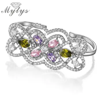 Mytys Volný Velikost Nastavitelný Prsten pro Ženy Módní Barevné Crystal Dva Prsty Kroužky R976