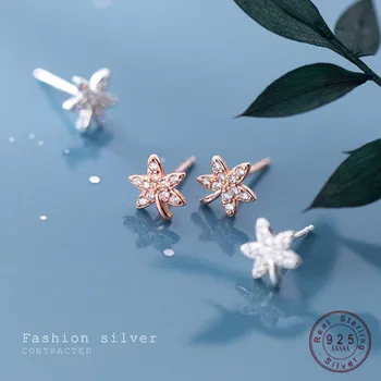 MÁM módní Originální 925 Sterling Silver Maple Leaf Náušnice pro Ženy Stříbrná Barva Zlata AAA Crystal Zirkon Šperky