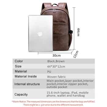 Módní Batoh Muži Tašky se Vejde 15,6 Palce Laptop Školy Vysokoškolské Muže Batohy PU Kůže 2020 Business Travel Muž Batoh