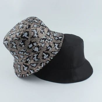 Módní Bling Flitr Leopard Kbelík Klobouk Reverzibilní Rybář Klobouk Panama Sluneční Klobouky Pro Ženy Streetwear, Hip Hop Čepice