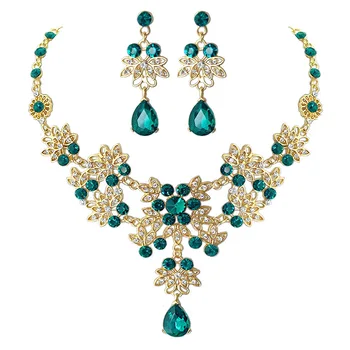 Módní Crystal Vody Drop Leaf Svatební Šperky Sady Zlato Drahokamu náhrdelník Náhrdelník Náušnice svatební Africké Korálky Šperky Set