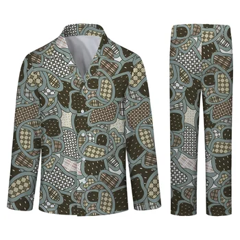 Módní Design 3D Pyžamo Muži Měkké Ležérní oblečení na Spaní Unisex Černé Zlaté Kostkované Vysoce Kvalitní Košili Volné Prodyšné Pyžamo