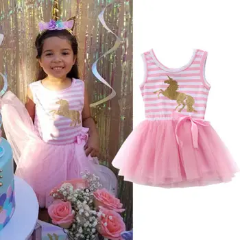 Módní Děti, Princezna Dítě Dívka Šaty Luk Jednorožce Růžový Tyl Svatební Party Tutu 0-5