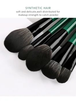 Módní high-end 12 Make-up Štětce kosmetické nástroje dřevěnou rukojetí Make-up Štětce Sada tmavě zelené měkké vlasy sypký prášek Oko Kartáč