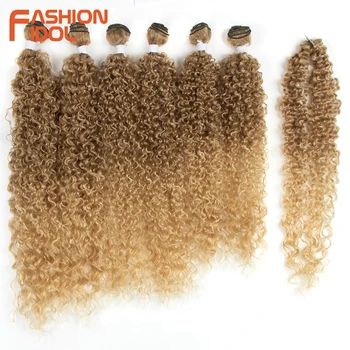 MÓDNÍ IDOL Kinky Afro Kudrnaté Vlasy Svazky 7pcs/balení 22-26inch Ombre Přírody Černá Barva Syntetické Vlasy Tkát Svazky Kudrnaté Vlasy