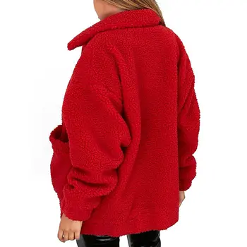 Módní Klopě Kožich Fleece Mikina Ženy 2020 Podzim Zima Tlusté Teplé Měkké Plyšové Zip Kabát Plná Barva Svrchní Oblečení