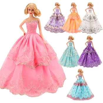 Módní Krásné Ručně vyráběné 5 Ks/Set Panenky Příslušenství Dlouhý ocas svatební party Princezna Šaty Pro Barbie Hračky Pro Dívky Dárky