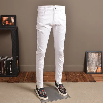 Módní Muži Džíny Streetwear Elastické Bílé Zoufalý Kalhoty pro Kovboje