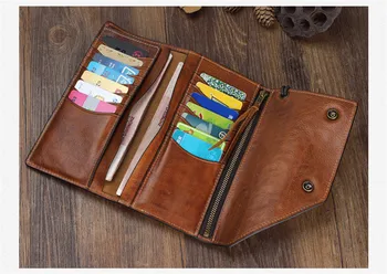 Módní návrhář přírodní hovězí kůže anti-theft multi-držitele karty spojka peněženka retro ležérní originální kožené dámské telefonu, peněženky