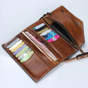 Módní návrhář přírodní hovězí kůže anti-theft multi-držitele karty spojka peněženka retro ležérní originální kožené dámské telefonu, peněženky