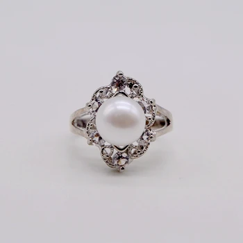 Módní prsten, 8-9mm přírodní sladkovodní pearl, stříbrný prsten, zirkon nastavitelný, ženský prsten, zásnubní perlový prsten