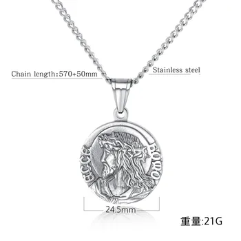 Módní Pánské Náhrdelník Kulaté Mince Přívěsek Ježíše, Panny Marie Křesťanské Bible Náhrdelníky z Nerezové Oceli Šperky