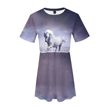 Módní Styl Legrační Zvíře Kůň 3D Tištěné Ženy Šaty Letní Krátký Rukáv Dlouhé Šaty Dívky Ležérní Streetwear Móda Oblečení