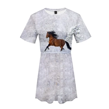 Módní Styl Legrační Zvíře Kůň 3D Tištěné Ženy Šaty Letní Krátký Rukáv Dlouhé Šaty Dívky Ležérní Streetwear Móda Oblečení