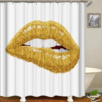 Módní Ženy Sexy Sprchový Závěs Polyester Gold Lip Koupelna Opona Velká Ústa Nordic Vana Závěsy Zářící Zlato Duschvorhang