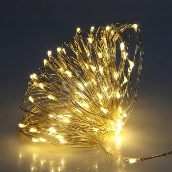 Měděný Drát LED String Světla 5M/10M Venkovní Vánoční Víla Světla Teplá Bílá Starry Light + dálkový ovladač +Napájecí Adaptér