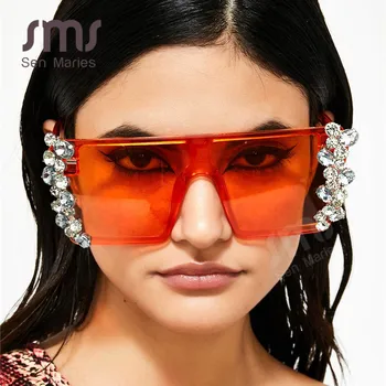 Nadrozměrné Diamond Náměstí sluneční Brýle, Ženy, Luxusní Značky vintage Flat Top Pink Black Drahokamu Jednoho Kusu Muži Gafas Odstíny UV400