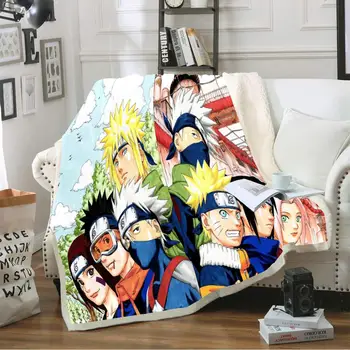 Naruto Teplou Postel Deky Sasuke Kakashi Tisku Kreslený Zimní Home Office Kolena Deku Dívky Chlapci Sherpa Fleece Teplé Ložní Prádlo