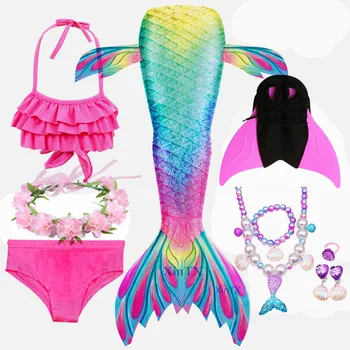 Nejnovější HOT Děti Dívky Mermaid Ocasy s Nebo Bez Fin Plavky Bikini Plavky Šaty pro Dívky S Ploutve Monofin Pro Plavání