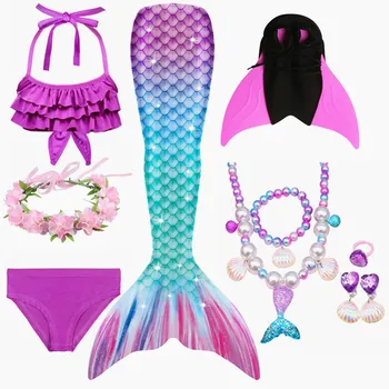Nejnovější HOT Děti Dívky Mermaid Ocasy s Nebo Bez Fin Plavky Bikini Plavky Šaty pro Dívky S Ploutve Monofin Pro Plavání