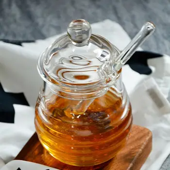 Nejnovější Transparentní sklo sklenici na med s víkem Sklenici na Med s Naběračkou, Jasné a 9 Uncí