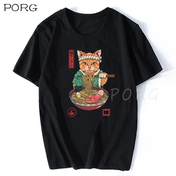 Neko Ramen Japonsko Kočka, Anime T Shirt Pánské, Vysoce Kvalitní Estetické Bavlna Vintage T-shirt Harajuku Streetwear Camisetas Hombre
