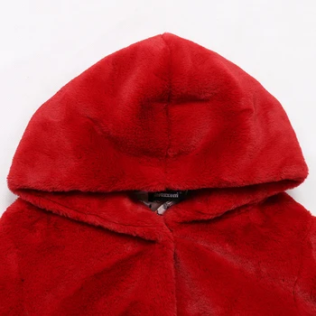 Nerazzurri Pokles skládaný chlupaté umělé kožešiny kabát ženy s kapucí vysokým pasem černá červená růžová plus velikost teplý nadýchané kabát 5xl 6xl 7xl