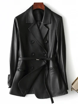 Nerazzurri Černé faux kožené sako dámské dlouhý rukáv pás Plus velikost kožená bunda ženy 5xl Nové příjezdy 2020 dámské oblečení