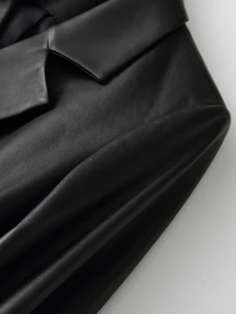 Nerazzurri Černé faux kožené sako dámské dlouhý rukáv pás Plus velikost kožená bunda ženy 5xl Nové příjezdy 2020 dámské oblečení