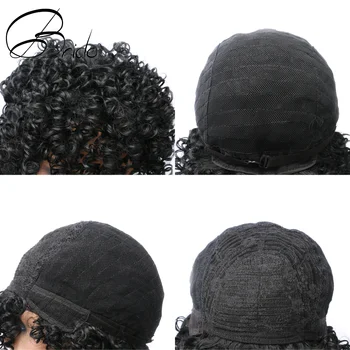 NEVĚSTA Krátké Afro Paruka Syntetické Bob Černé Paruky Pro Černé Ženy Stříbrné Uzavření Vlákno Vlasy S Ofinou Cosplay Denní Používání S Víčkem