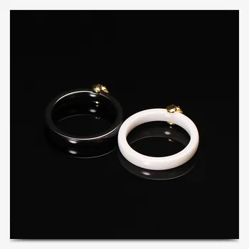 NHGBFT 3mm široká Jednoduchá Černá / Bílá Keramický Kroužek Pro Dámské Zirkony Kámen Pletí Prsten Zásnubní Šperky Dropshipping