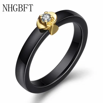 NHGBFT 3mm široká Jednoduchá Černá / Bílá Keramický Kroužek Pro Dámské Zirkony Kámen Pletí Prsten Zásnubní Šperky Dropshipping