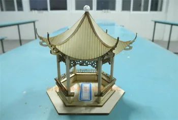 NIDALE Model Čínské Klasické Starověké dřevěný altánek Šestihranný Pavilon kity písku stůl dřevěný model
