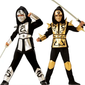 Ninja Kostým Děti Zlaté Pramene Dragon Ninja Kostým s Kapucí Košile, Kalhoty, Opasek s Maskou Karnevalový Kostým
