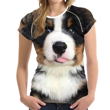 NOISYDESIGNS Vtipné Bernský salašnický Pes Tisk T - košile Kawaii 3D Vzor Krátké Topy Ženy, Žena v Létě T-košile Harajuku Trička