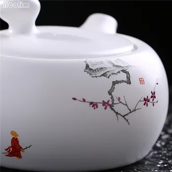 NOOLIM Ručně Malované Plum Blossom Vzor konvice Matné Bílé Porcelánové Konvice Vysoce Kvalitní Čínské Office Kung Fu Konvice
