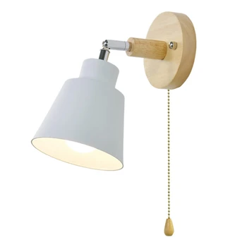 Nordic Dřevěné Nástěnné Lampy Noční Nástěnné Svítidlo Svícnu Nástěnné Světlo pro Ložnice, Chodba s Zip Spínač Volně Otočný