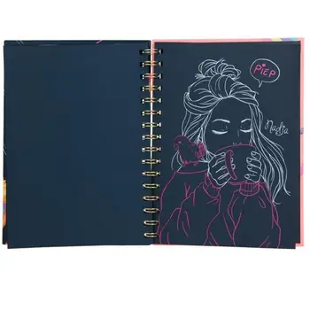 Notebook černá doodle neon listy s 3 gel TOP MODEL tužky, skicák, zápisník, barvy, samolepky, kreslení