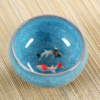 Novinka 3D Keramické dvojité Ryby Čína čaj Velký Hrnek,Praskání Glazura Cestovní Čajová Miska Kung Fu Čaj Pohár SetChinese Porcelán Šálek Sady