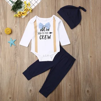 Novorozené Chlapce Oblečení Sady 0-19M Nové Posádky Romper+Legíny Kalhoty+Klobouk Oblečení Set