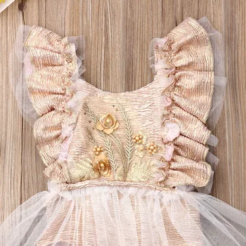 Novorozené Dítě Dívka Letní Obleky Prohrábnout Krajka Rukáv Květinové Kombinéza Oblečení Sunsuit 0-24M