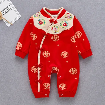 Novorozené Dítě V Tradiční Čínské Kombinéza Pro Dívky Han Tang Oblečení, Vánoce, Nový Rok, Dárek, Červená Růžová Bavlna