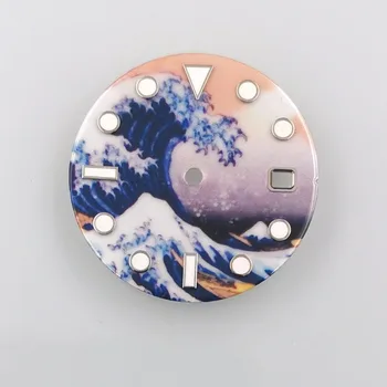 Nové 28,5 mm hodinky ciferník Kanagawa Surfování Hodinky Dial Světelný Fit miyota 8215 8205 821A DG2813 3804
