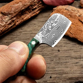 Nové Damašku Mini Kapesní Nůž Zelená Dřevěná Rukojeť S Pevnou Čepelí Nože Přežití Nástroj Lov Vojenské Kožené Pouzdro Dárek