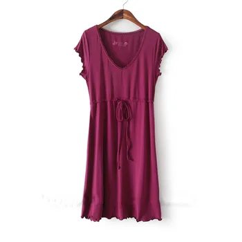 Nové Letní Modální Bavlněné Noční košile Sexy Volánky Stahovací Měkké Pohodlné Spaní Šaty Dámské Domácí Oblečení, oblečení na Spaní S XL