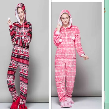 Nové Módní Karikatura Pyjama Ženy Flanelové Dospělé s Kapucí Zvířat, oblečení na Spaní Podzim a v Zimě Červený Pták Dupačky Vločka Pyžamový Set