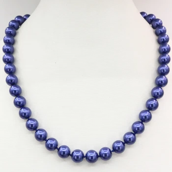 Nové módní tmavě modré shell přívěsky simulované-pearl 10mm kulaté korálky náhrdelník pro ženy party prom dárek řetěz náhrdelník 18inch B3218