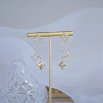 Nové Módní Značky Šperky 14K pravého Zlata Hvězda Stud Náušnice pro Ženy, Dárek, Zářící Zirkon Dlouho Design Duté Náušnice