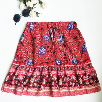 Nové Módní Ženy Boho Obvaz Květinové Tisk S Vysokým Pasem Slim Sukně Dámské Letní Příležitostné Cikánské Jersey Mini Sukně